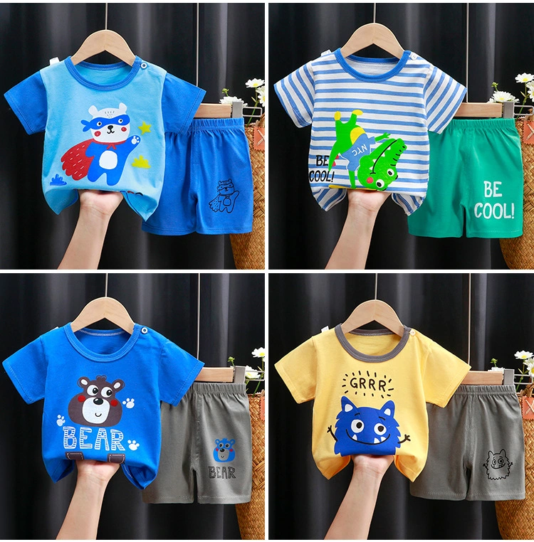 Abckids Summer Children′ S Short-Sleeved Pants Suit Cotton Boys and Girls 0-6 Years Old Clothes Children′ S Clothing Wholesale