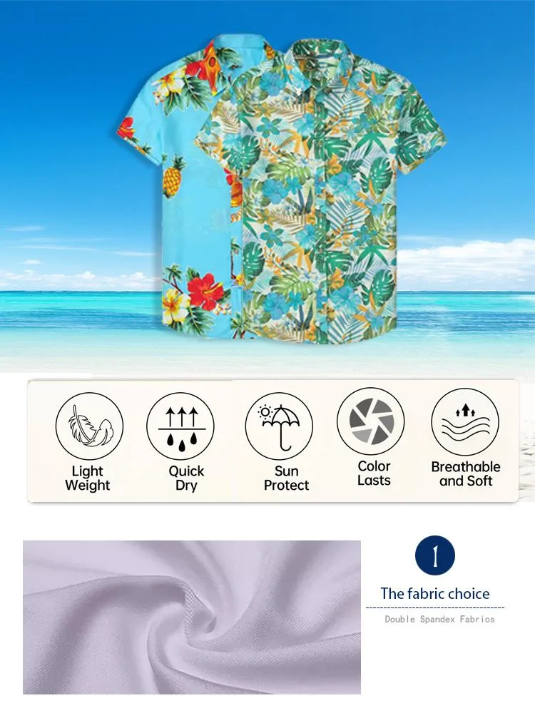 Summer Beach Regular-Fit Vacation Printed Short Sleeves Loose Tropical Shirts Men′s Casual Hawaiian Shirt